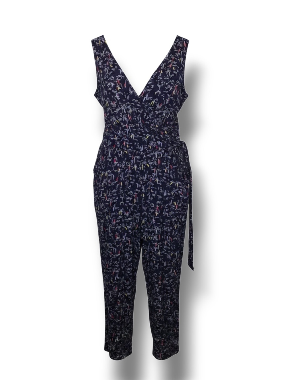 Bobeau Women’s Plus Sleeveless Wrap Front Jumpsuit, Blue Nautica, size 2X